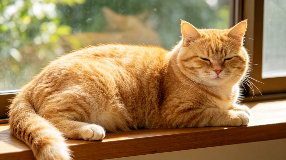 橘猫晒太阳。